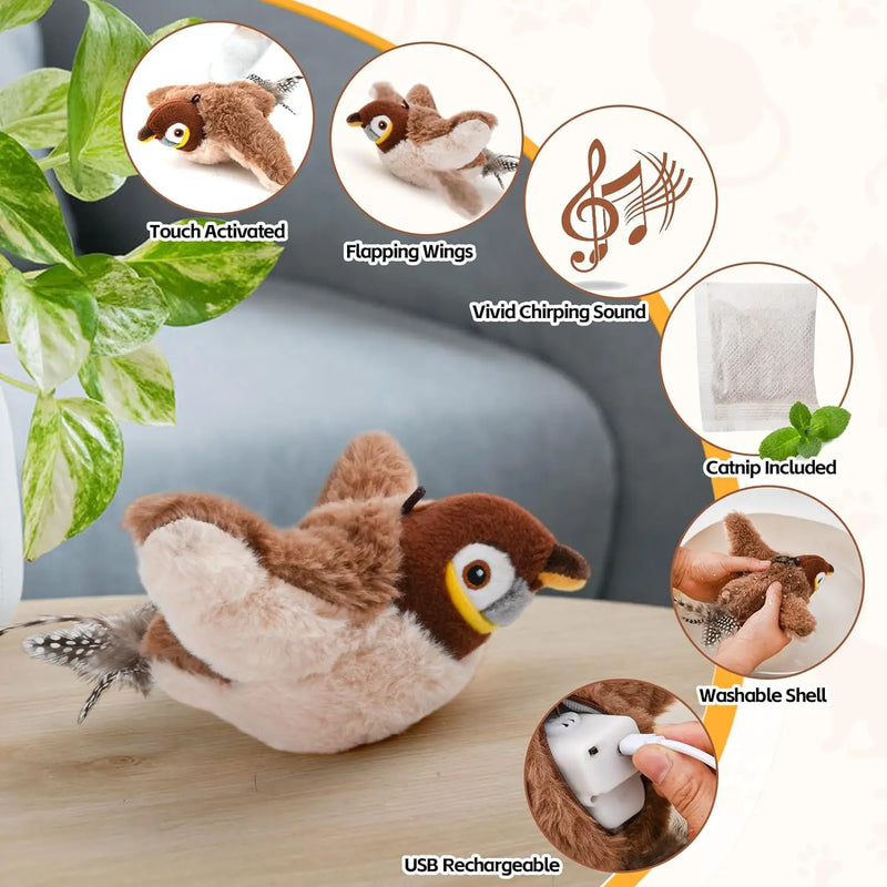 Rechargeable Chirping Bird Toy for Indoor Cats: Interactive Catnip Plush for Endless Fun and Enrichment